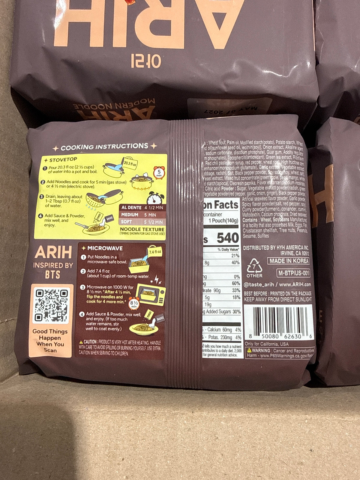 4x ARIH Western-Korean Fusion Soup-Less Noodles Black Pepper Tteokbokki 4 Pk