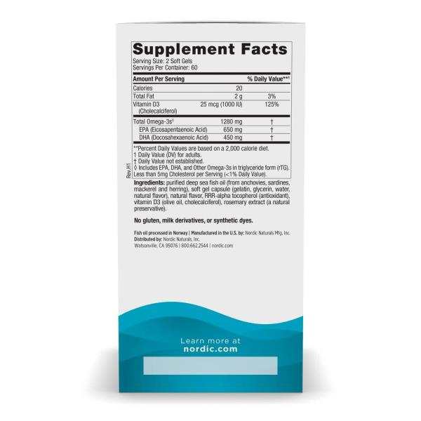 Nordic Naturals Ultimate Omega-D3, Lemon Flavor - 120 Soft Gels - 1280 mg Omega-3 + 1000 IU Vitamin D3 - EPA & DHA - Promotes Brain, Heart, & Immune Health - 60 Servings