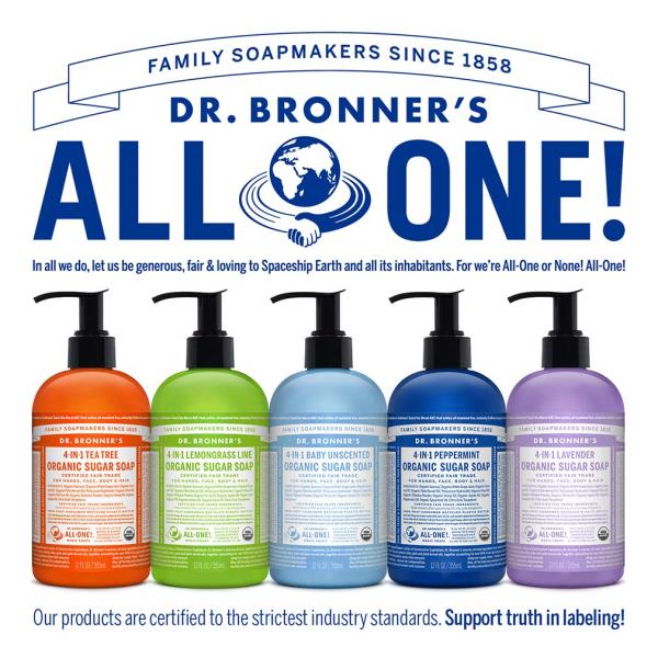 Dr. Bronner's - Organic Sugar Soap (Tea Tree, 12 Ounce) - Made with Organic Oils, Sugar and Shikakai Powder, 4-in-1 Uses: Hands, Body, Face and Hair, Cleanses, Moisturizes and Nourishes, Vegan