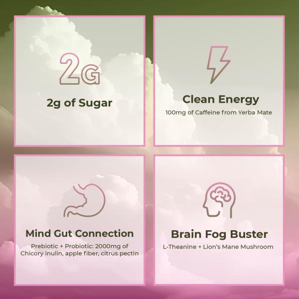 Brainista Yerba Mate Instant Tea Powder, 3-in-1 Super Drink - Clean Energy, Brain Fog Buster, and Gut Health Powered by Nootropics, Prebiotics and Probiotics | Yerba Magic Strawberry Matcha 30 Servings