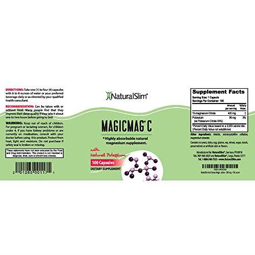 NaturalSlim MagicMag®C - Anti Stress Magnesium Citrate Capsules W/ Potassium 100 Ct
