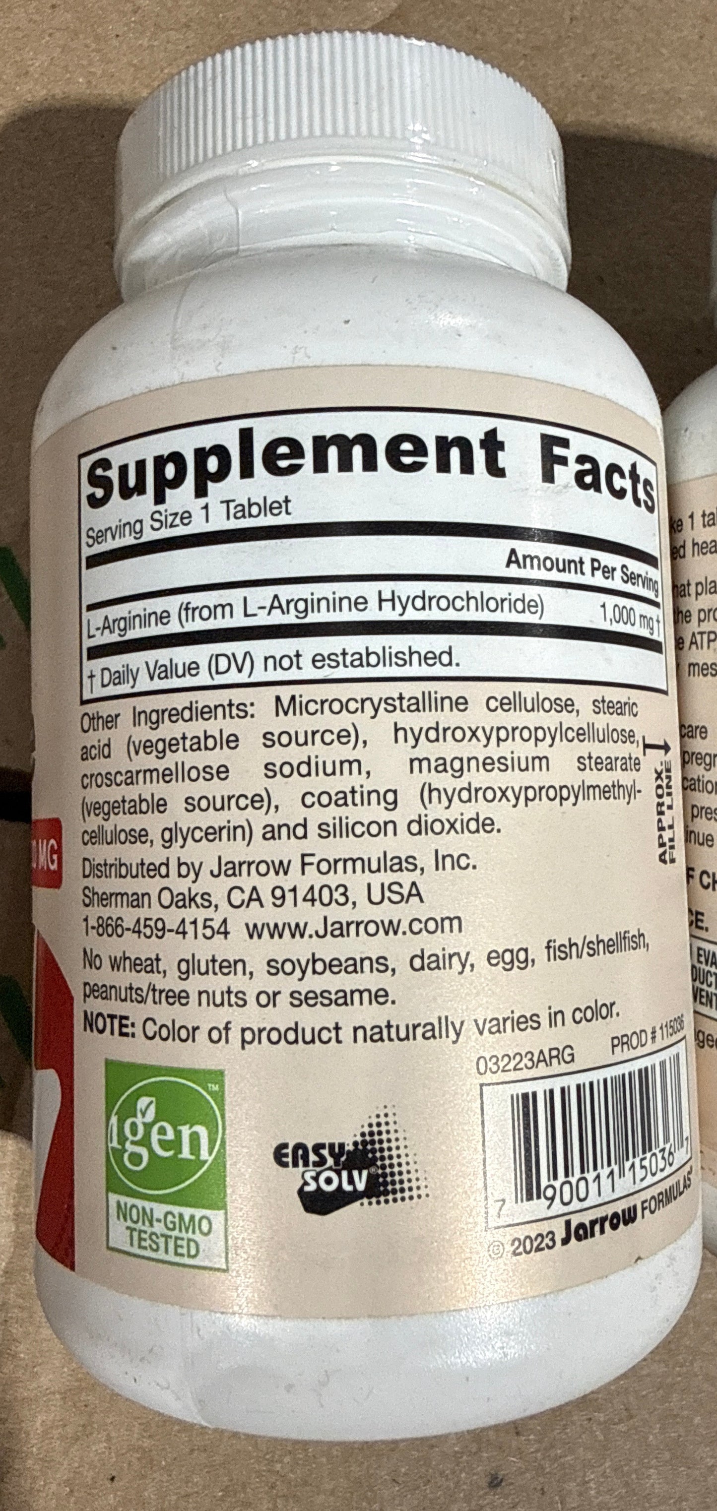 2x 9/26 Jarrow Formulas, Inc. Arginine 1,000 mg 100 Tabs - Vascular Support