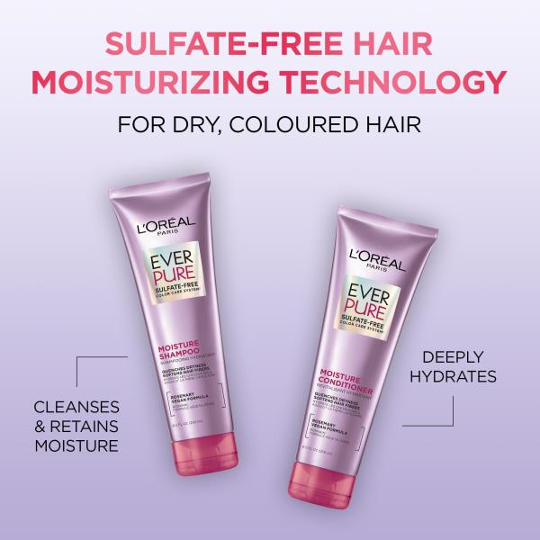 L’Oréal Paris Moisture Sulfate Free Shampoo, Hair Care for Color-Treated Hair with Rosemary Botanicals, EverPure, 8.5 Fl Oz