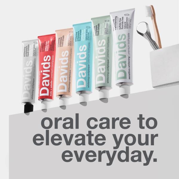 Davids Fluoride Free Kids & Adults Toothpaste, Teeth Whitening, Antiplaque, SLS (Sulfate) Free, Promotes Enamel Health, Mouth & Gum Detox, Natural Strawberry Watermelon, 5.25oz
