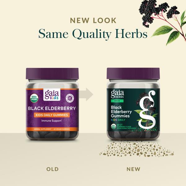 Gaia Herbs GaiaKids Black Elderberry Daily Gummies for Kids - Delicious Immune Support Supplement - Certified Organic Black Elderberries for Immune System Support - 40 Gummies (40-Day Supply)