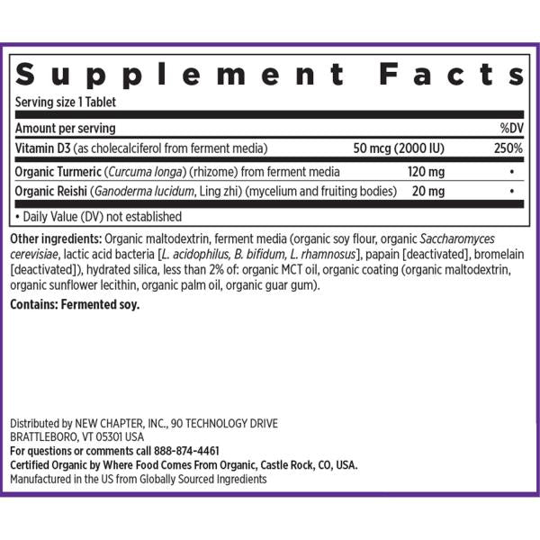 New Chapter Fermented Vitamin D3 2,000 IU, Organic, ONE Daily for Immune, Heart & Bone Support + Whole-Food Turmeric, Adaptogenic Reishi Mushroom, 100% Vegetarian, Gluten Free, 60 Count