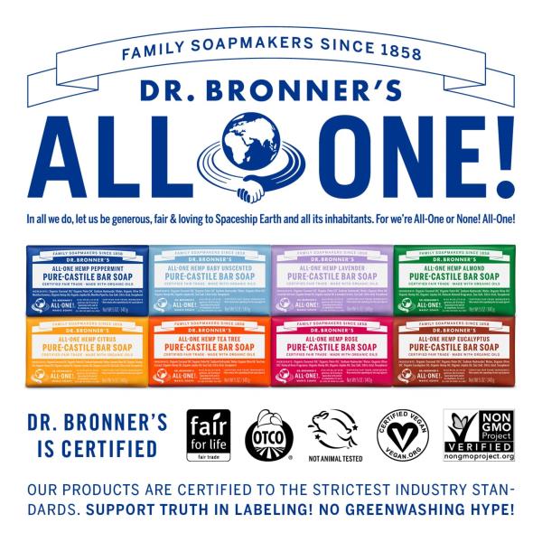 Dr. Bronner's - Pure-Castile Bar Soap (Eucalyptus, 5 ounce) - Made with Organic Oils, For Face, Body and Hair, Gentle and Moisturizing, Biodegradable, Vegan, Cruelty-free, Non-GMO