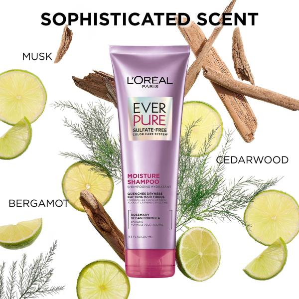 L’Oréal Paris Moisture Sulfate Free Shampoo, Hair Care for Color-Treated Hair with Rosemary Botanicals, EverPure, 8.5 Fl Oz