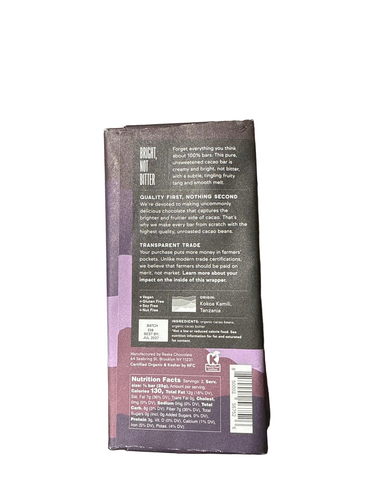 (8 pack) Raaka 100% Dark Chocolate Bars - Unsweetened, Bitter, Sugar Free, Pure Cacao - O