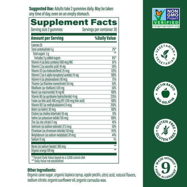MegaFood Women's Multi - Multivitamin for Women - Gummy Vitamins - Vitamin C, Vitamin D, Zinc, Vitamin B12 & Choline - Immune Support & Bone Health - Vegetarian - Tangerine - 60 Gummies (30 Servings)