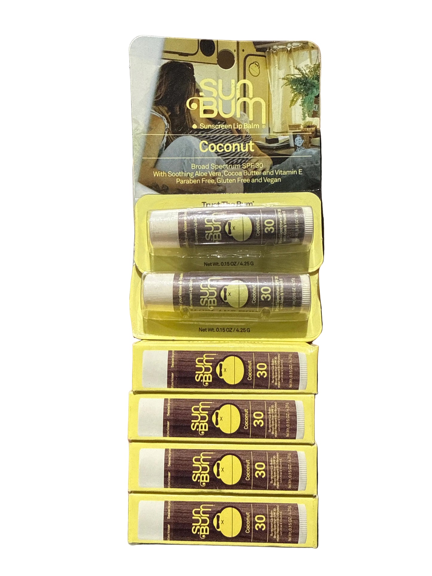 6x Coconut Sun Bum SPF 30 Broad Spectrum Lip Balm - 0.15 oz