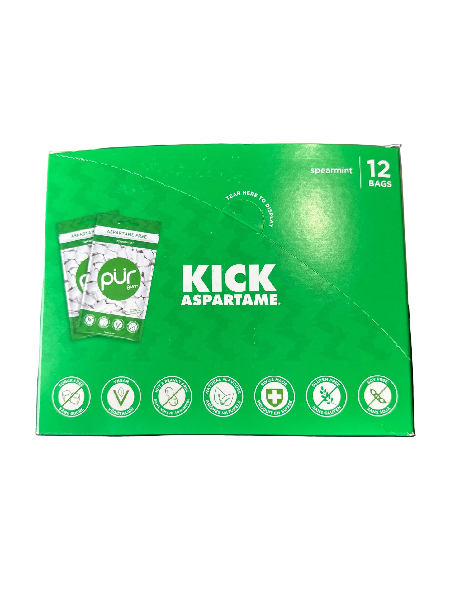 PUR Gum | Aspartame Free Chewing Gum | 100% Xylitol | Natural Spearmint Flavored Gum, 55 Pieces (Pack of 12)