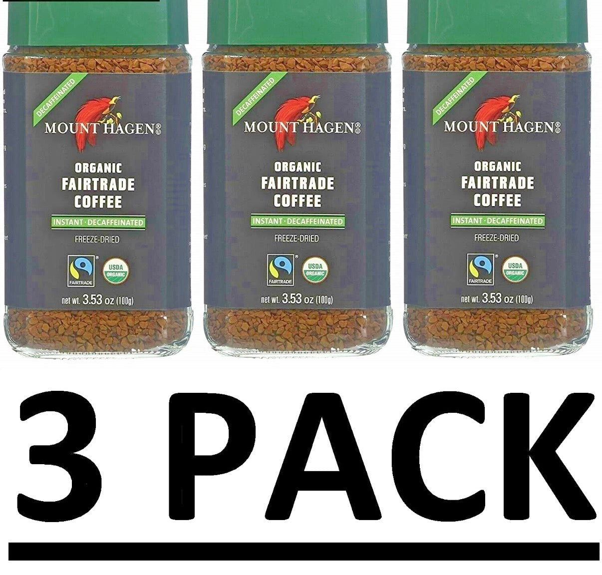 11/26 3 PACK - Mount Hagen DECAF Organic Freeze Dried Instant Coffee 3.53 oz