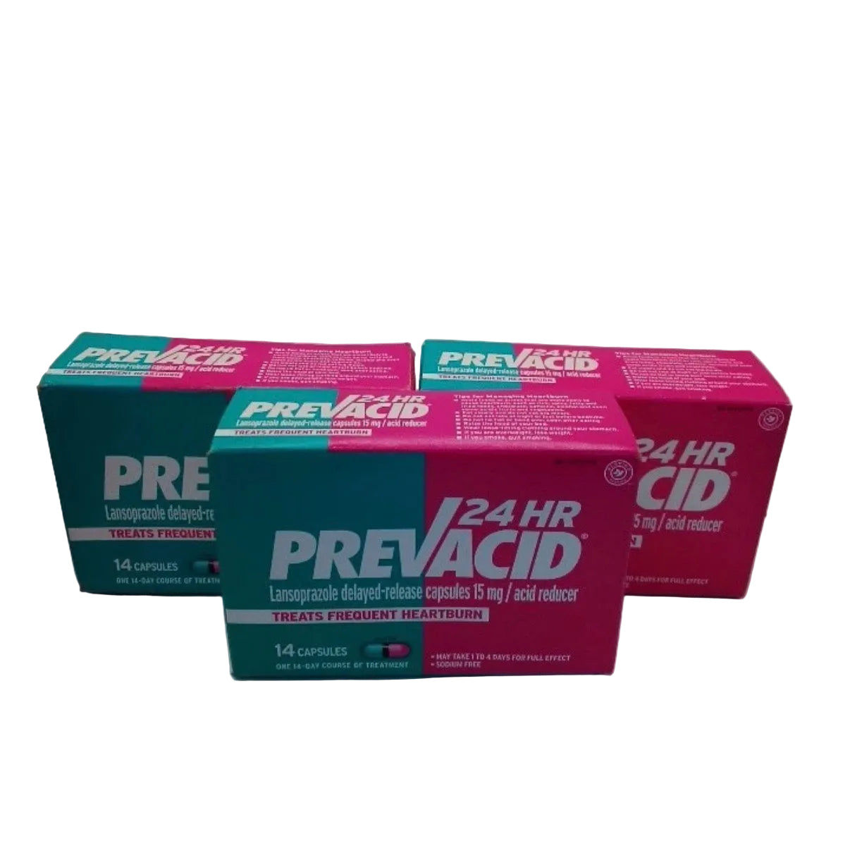 3x PREVACID 24HR TREATS FREQUENT HEARTBURN Capsules 14 Caps Exp 9/2026