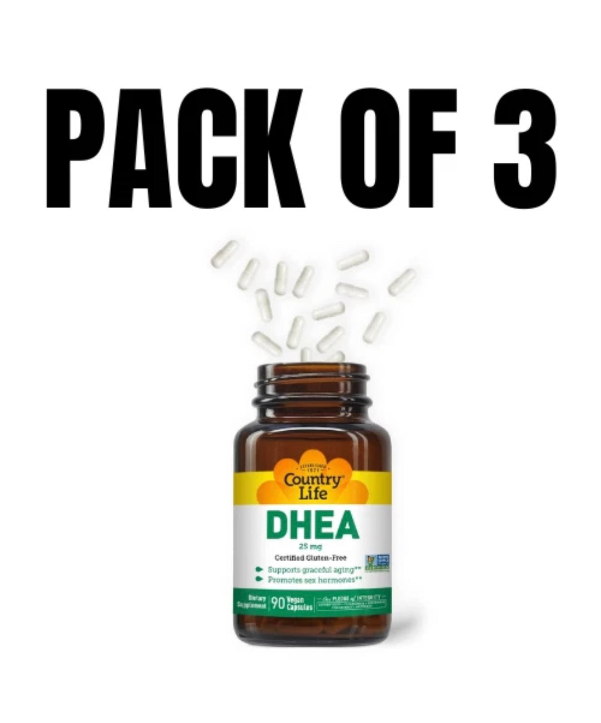 Country Life DHEA 25mg Vegan Capsules ā 90 Count (Pack of 3)