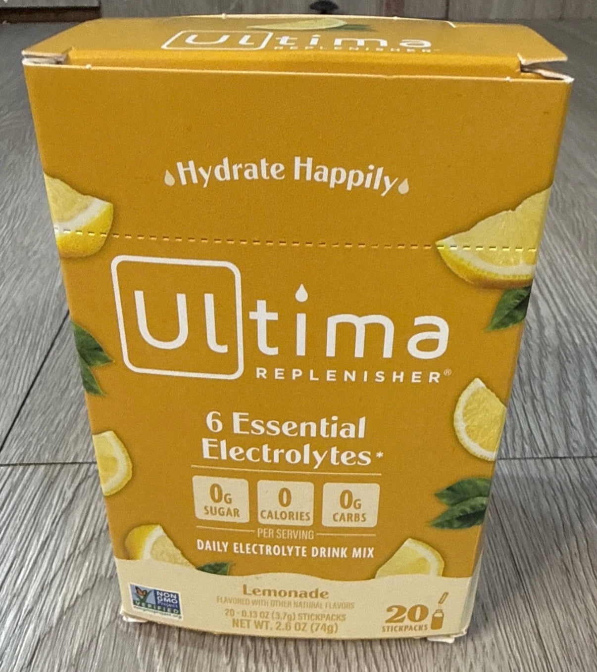 8/26 Ultima Replenisher New Formula Lemonade (20 Count Stickpacks) Net WT. 2.5 OZ