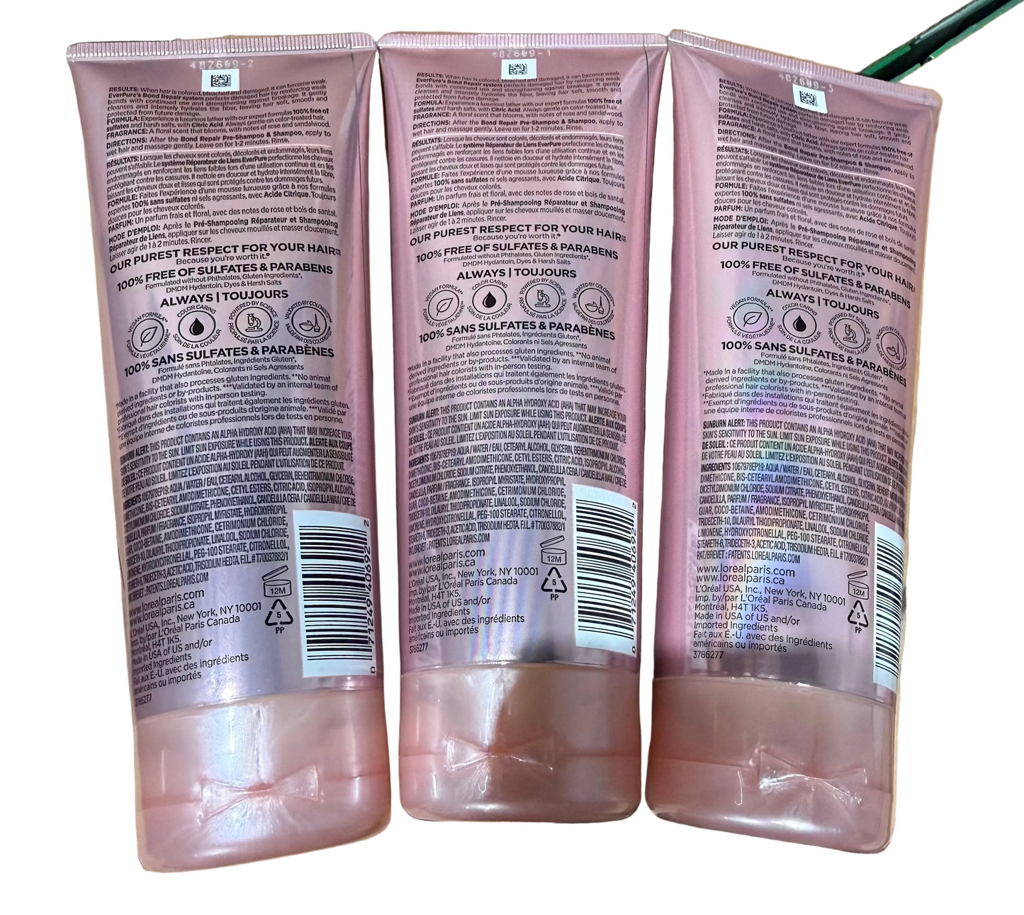 3x L'Oreal Paris EverPure Sulfate Free Bond Repair Conditioner