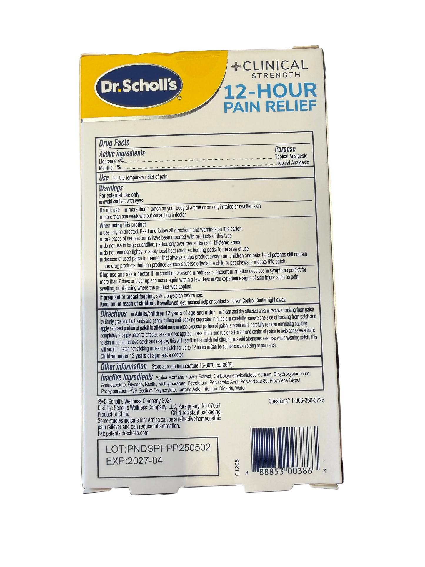 2x 4/27 Dr. Scholl’s Clinical Strength 12-Hour Pain Relief Hydrogel Patches 10ct - 4% Li