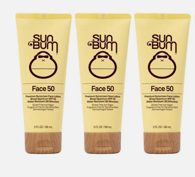 1/28 Lot of 3 Sun Bum Broad Spectrum 50 SPF Premium Sunscreen Face Lotion 3 Oz