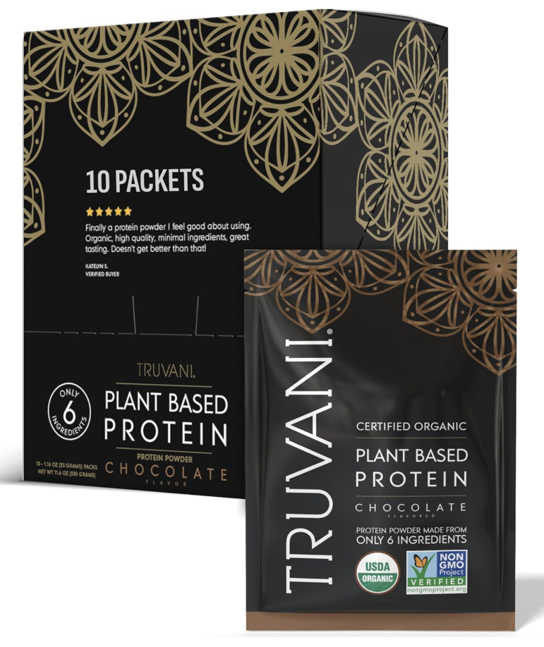 Truvani Vegan Pea Protein Powder | Chocolate | 20g Organic Plant Based Protein | Single Serving Travel Packets | 10 Servings | Keto | Gluten & Dairy Free | Low Carb | No Added Sugar