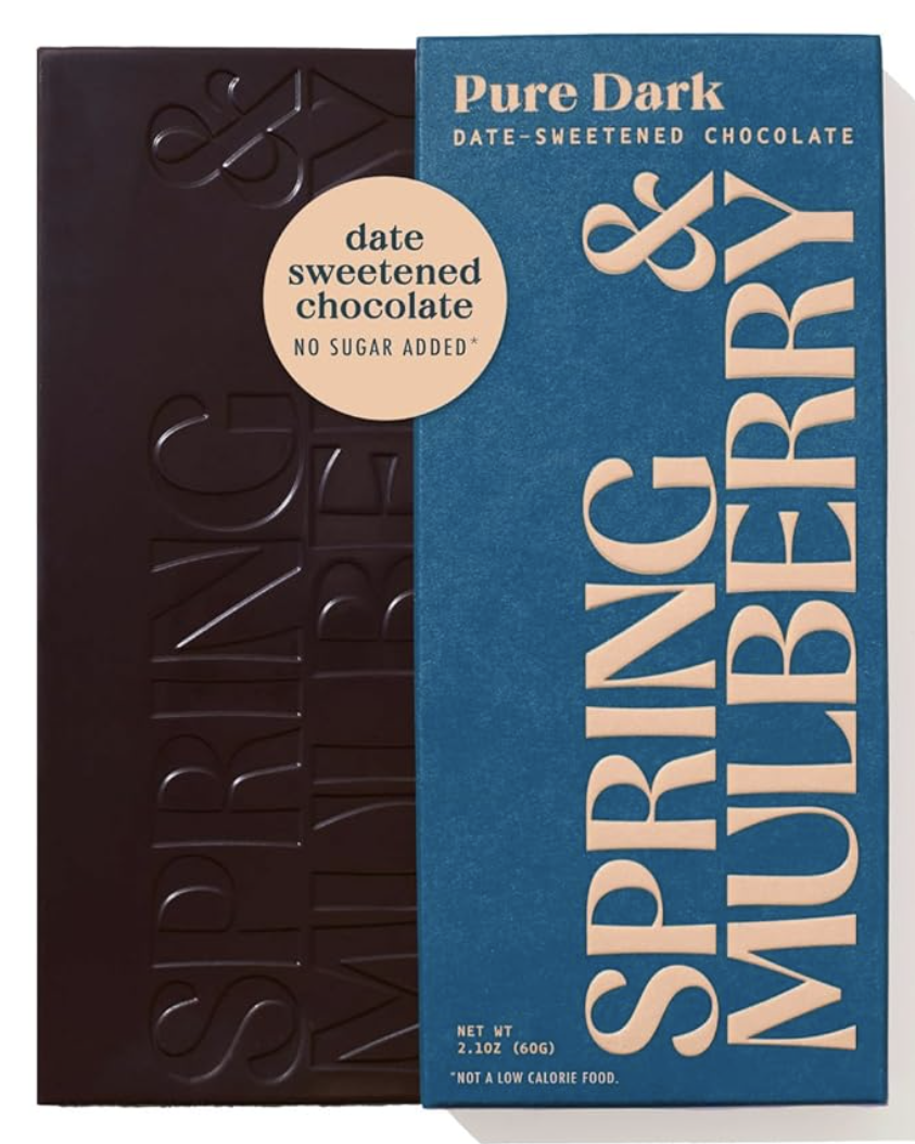 3/27 Spring & Mulberry, Pure Dark Date Sweetened Chocolate Bar, 2.1 Ounce (12 Bars)