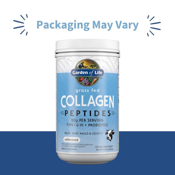 Garden of Life Grass Fed Collagen Peptides Powder Unflavored Collagen Powder for Women Men Hair Skin Nails Joints, Hydrolyzed Collagen Protein Supplements, Collagen for Women & Men, 14 Servings