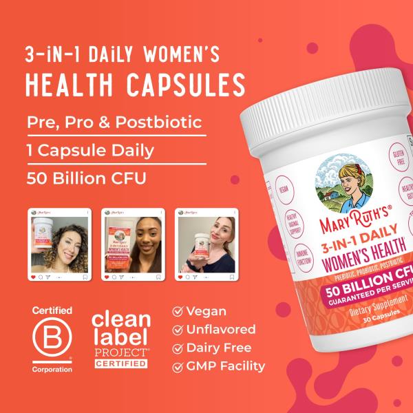 Lot of 2 MaryRuth Organics 3-in-1 Daily Health Probiotics for Women | Clinically Tested | Hormone Support & Gut Health Supplement | 50 Billion CFU | Allergen Free | 30 ct