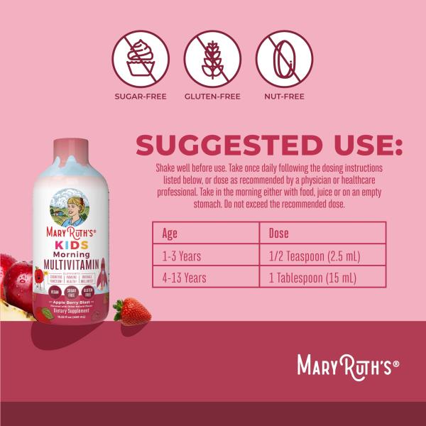 MaryRuth's Kids Liquid Morning Multivitamin | Kids Multivitamin | Immune Support | Vitamin C & D | Kids Vitamins | Kids Vitamins multivitamin | Vegan | 30-180 Servings | 15.22 fl oz