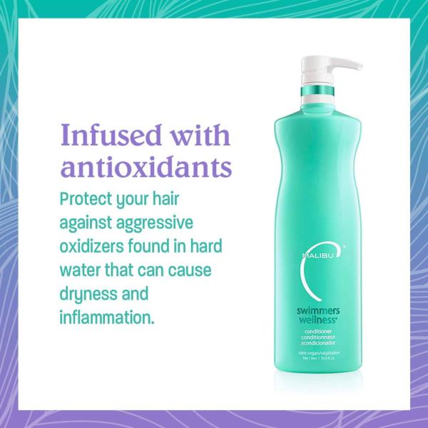 Malibu C Swimmers Wellness Hair Conditioner for Women, Men & Kids - Moisturizing Swim Conditioner to Restore Shine Affected by Pool Chlorine & Ocean Salt Water - Protein Rich Hair Care (33.8oz)