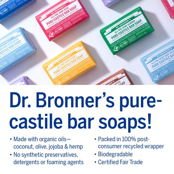 Dr. Bronner's - Pure-Castile Bar Soap (Eucalyptus, 5 ounce) - Made with Organic Oils, For Face, Body and Hair, Gentle and Moisturizing, Biodegradable, Vegan, Cruelty-free, Non-GMO