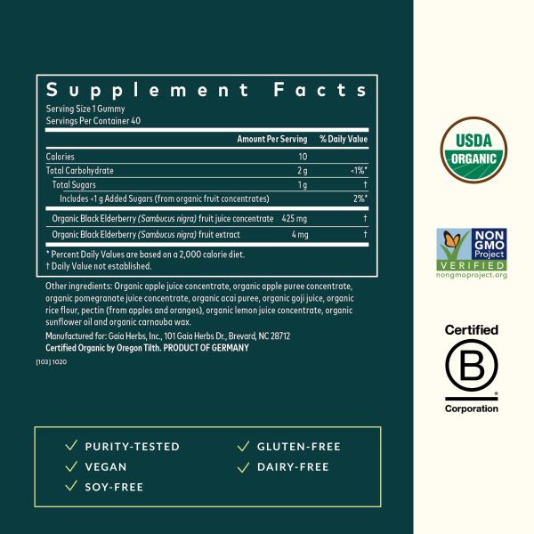 Gaia Herbs GaiaKids Black Elderberry Daily Gummies for Kids - Delicious Immune Support Supplement - Certified Organic Black Elderberries for Immune System Support - 40 Gummies (40-Day Supply)