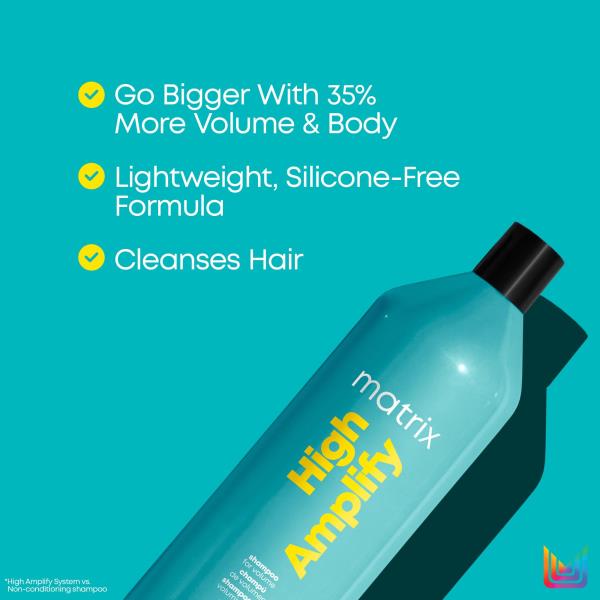 Matrix High Amplify Volumizing Shampoo | Instant Lift, Lasting Volume & Strengthening | Silicone-Free | Boost Structure in Fine, Thin & Limp Hair | Salon Professional Shampoo