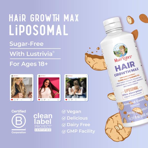 MaryRuth Organics Women's Hair Growth MAX Liposomal | with Lustriva® + Biotin 10000mcg + Pumpkin Seed Oil | Thicker Hair | Hair Care | Wrinkles, Fine Lines, Skin Care | Ages 18+ | 15.22 Fl Oz