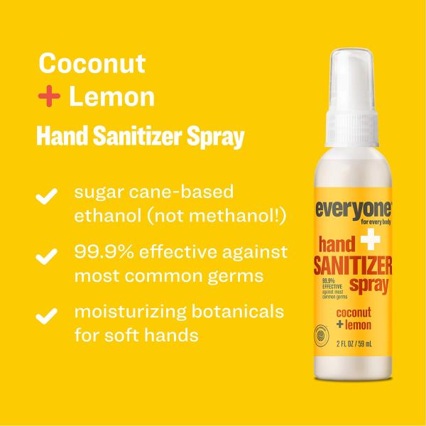 everyone for every body Hand Sanitizer Spray: Coconut and Lemon, Travel Size, 2 Ounce, 2 Count