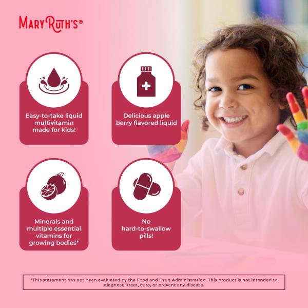 MaryRuth's Kids Liquid Morning Multivitamin | Kids Multivitamin | Immune Support | Vitamin C & D | Kids Vitamins | Kids Vitamins multivitamin | Vegan | 30-180 Servings | 15.22 fl oz
