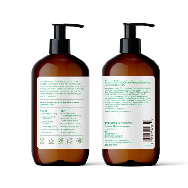 Everyone Liquid Hand Soap, 12.75 Ounce (Pack of 1), Spearmint and Lemongrass, Plant-Based Cleanser with Pure Essential Oils