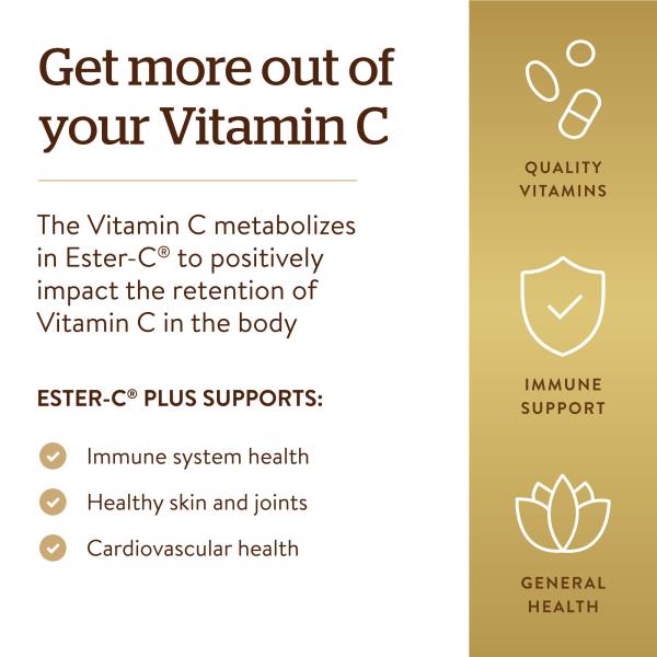 Solgar Ester-C Plus 1000 mg Vitamin C (Ascorbate Complex) - 180 Tablets - Gentle & Non Acidic - Supports Upper Respiratory Health - Non-GMO, Gluten-Free - 180 Servings