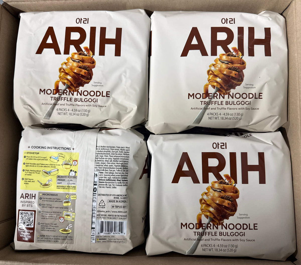 4x ARIH Noodles, Western-Korean Fusion Soup-Less Noodles, Truffle Bulgogi 16 PKTS