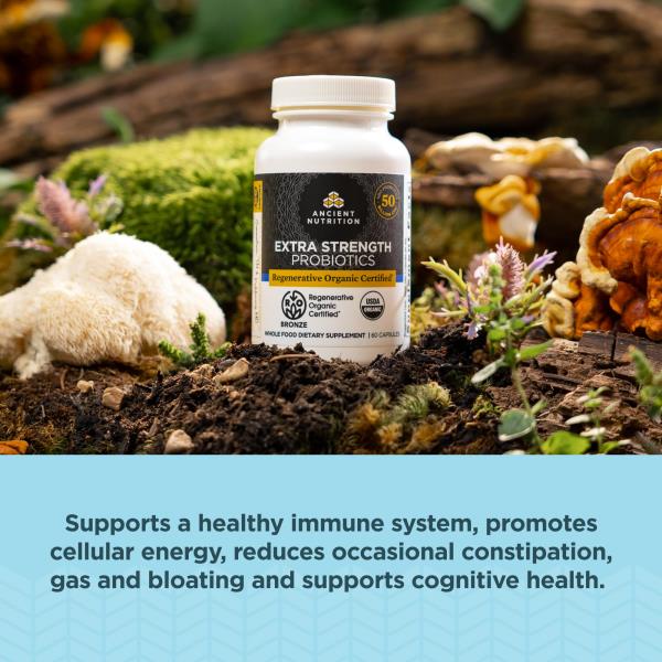 Ancient Nutrition Extra Strength Probiotics - Regenerative Organic Certified, 50 Billion CFUs, 60 Capsules