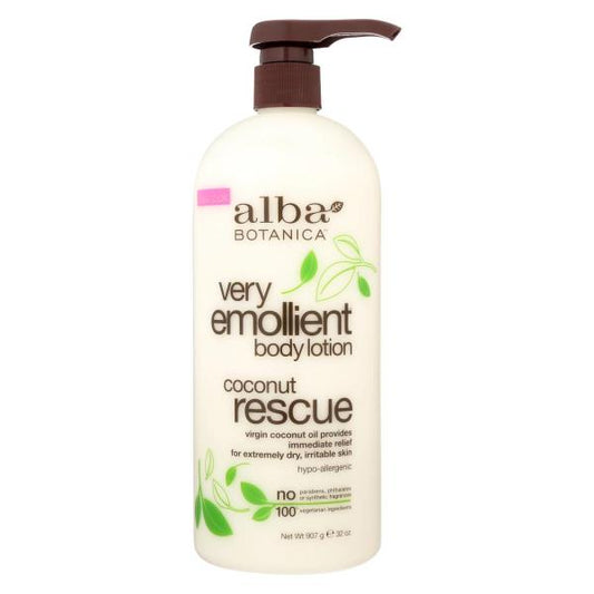 Alba Botanica Very Emollient Body Lotion, Coconut Rescue, 32 oz. (Packaging May Vary)