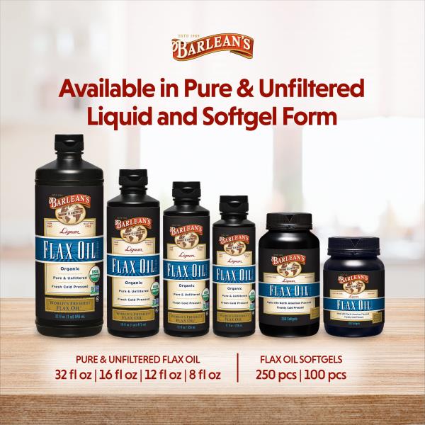 READ Barlean's Organic Lignan Omega 3 Flaxseed Oil Liquid Supplement for Men and Women, Cold Press Flax Seeds, 7230mg ALA Fatty Acid, Vegan and Gluten Free, 16 oz