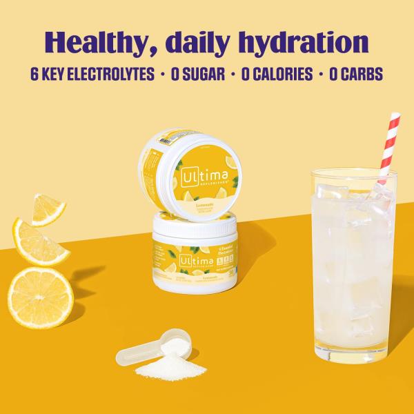 Ultima Replenisher Daily Electrolyte Powder Drink Mix – Sugar Free – Lemonade, 30 Servings – Hydration Powder with 6 Key Electrolytes and Trace Minerals – Keto Friendly, Vegan, Non-GMO