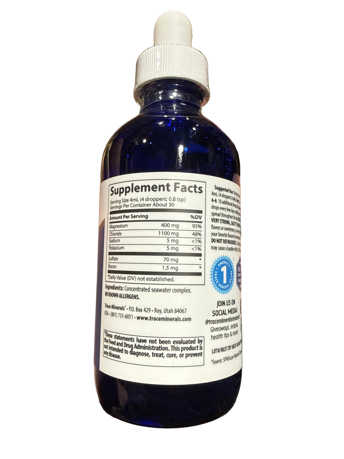 Liquid Ionic Magnesium 400mg Mineral Supplement 4 Fl Oz Trace Minerals