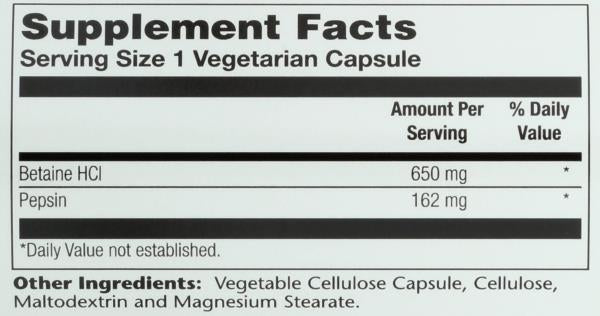 Solaray High Potency HCL + Pepsin 650 mg VCapsules, 100 Count