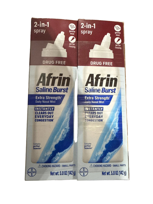 2-Pack Afrin Saline Nasal Spray 5oz  Extra Strength Sinus Congestion Relief