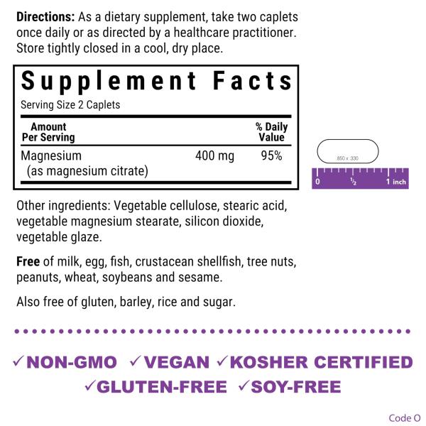 Bluebonnet Nutrition Magnesium Citrate, 400mg of Magnesium, Maximum Absorption, Supports Immune Health & Energy Production*, Soyfree, Gluten-Free, Non-GMO, Kosher, Dairy Free, Vegan, 120 Caplets