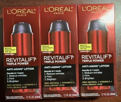 (3) L'Oreal Paris RevitaLift Triple Power Lotion Moisturizer SPF 20, 1.7 OZ
