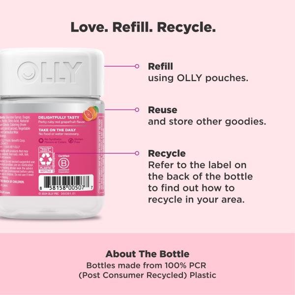 OLLY Undeniable Beauty Gummy, For Hair, Skin, Nails, Biotin, Vitamin C, Keratin, Chewable Supplement, Grapefruit, 30 Day Supply - 60 Count