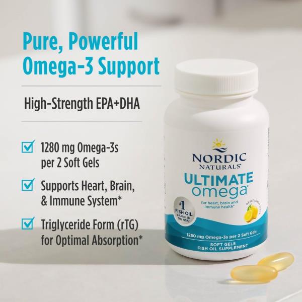 (8 Bottles) Nordic Naturals Ultimate Omega, Lemon Flavor - 60 Soft Gels 3/27+ Dates