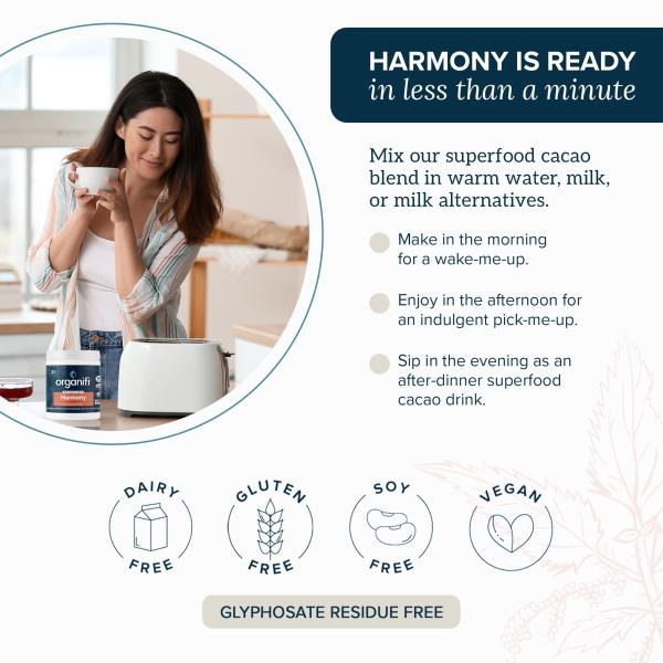 8/2025 Date Organifi Harmony - Hormone Support Cacao Powder, 30 Servings